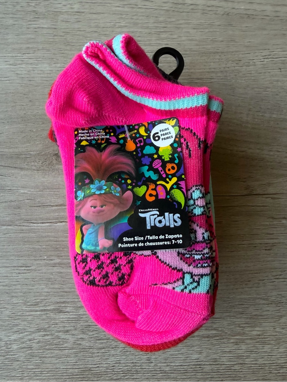 NEW DreamWorks Trolls World Tour Girls No-Show Socks 6 Pair Shoe Size 7-10 NWT